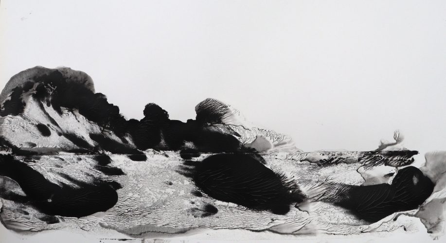 Wybrzeże, akryl na papierze, 35x65 cm, 2022